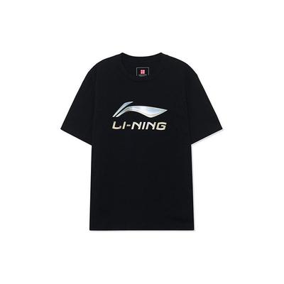 Li Ning X Kong Shan Ji Spolupráca Kovová Potlač Okrúhly Výstrih Krátky Rukáv Tričko Pánske Tričká Čierna AHSRC07-2