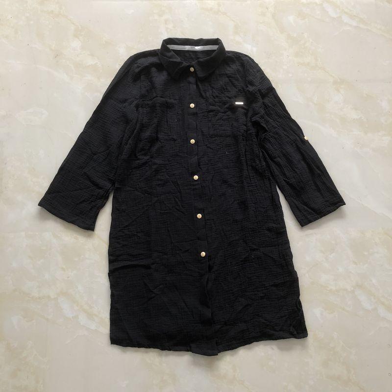 

Двухслойное хлопковое платье-рубашка Осень Новая Внешняя торговля Женская одежда Лацкан Однобортное Длинный рукав Платье средней длины 32097 Black C- 8-20-2 S