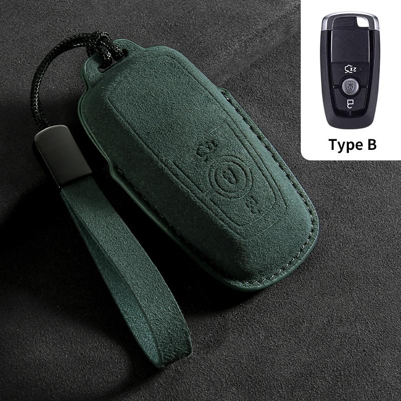 Genuine Leather Auto Key Fob Cover Fit For Ford Fusion Mustang Explorer F150 F250 F350 Ecosport Edge S-Max Ranger Lincoln Mondeo Key Ring Accessoy