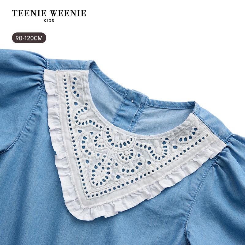 Teenie Weenie Kids 2026 Summer Girl's Denim Sunscreen Short Sleeve Dress