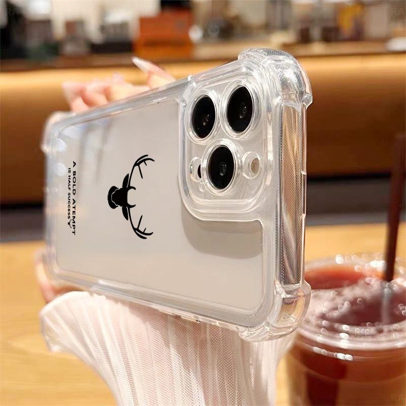 Deer Pattern Clear Shockproof Phone Case For iPhone 16E 16 15 Pro Max 14 Pro 13 12 11 Anti-Fall Slim Soft Silicone Lens Protection Bumper Cover