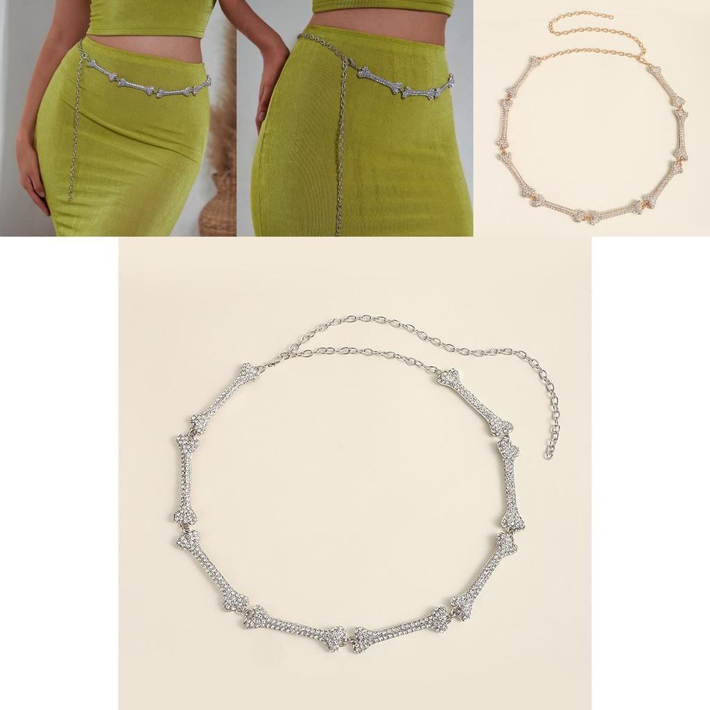 Womens Metal Bone Design Waist Chain With Rhinestone Decoration For Summer Fashion Accessories