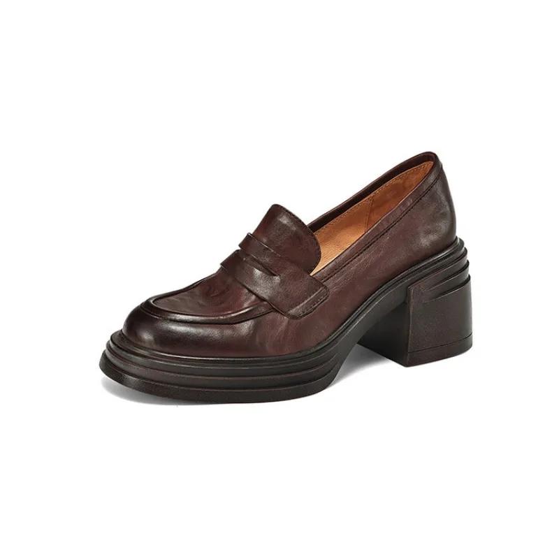 Módní dámské boty na robustním podpatku z pravé kůže na klínku, dámské platformové lodičky, dámské boty na vysokém podpatku, zapatos mujer, ručně vyráběné mokasíny s tlustou podrážkou