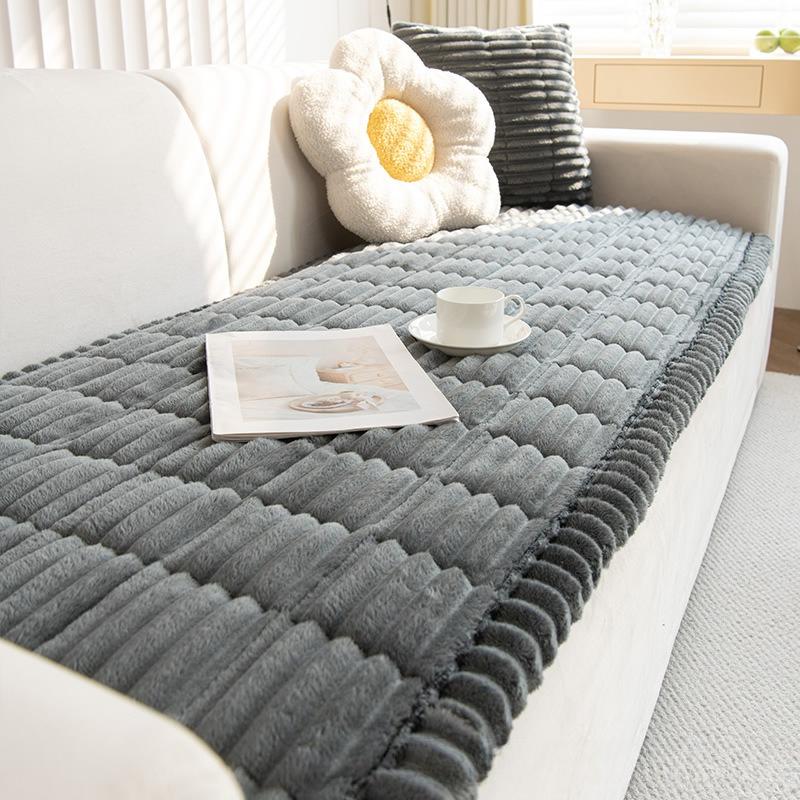 Thick Quilting Process Bench Cushion Corduroy Warm Sofa Mat Autumn and Winter Simple Solid Color Plush Cushions Anti Slip Wear-resistant Non Shifting
