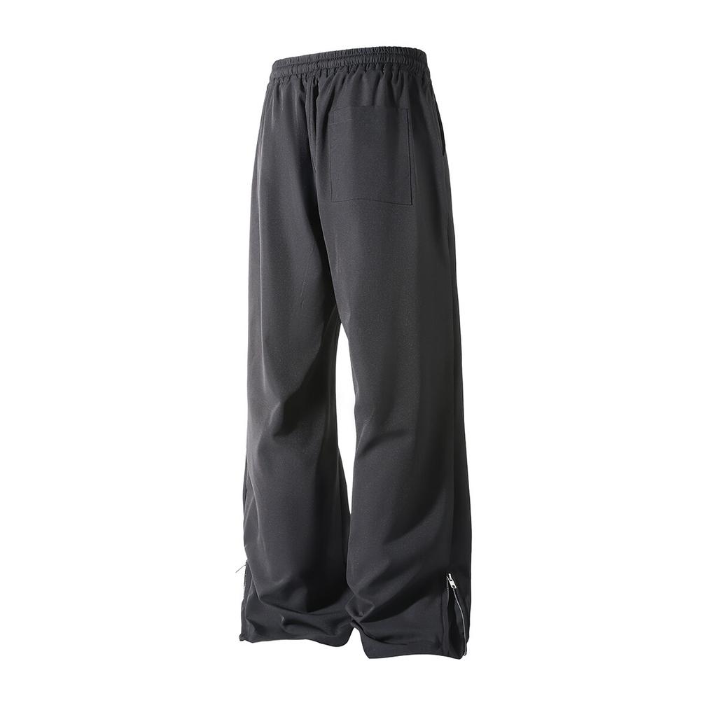 Fashion Zipper Design Trouser Legs Casual Pants Men's Solid Straight Elastic Waist Trousers Simple Boot Cut Daily Pants
