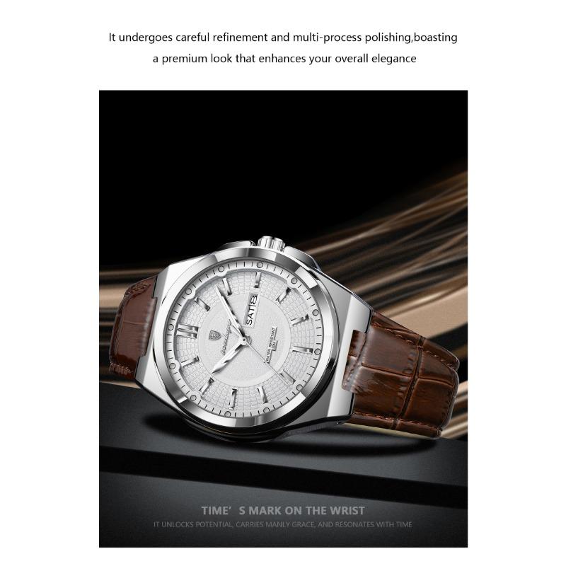 POEDAGAR Fashion Man Wristwatch Waterproof Luminous Date Week Business Quartz Watches Leather Sport Clock Reloj Hombre