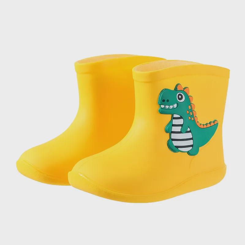 Kids' Cartoon Dinosaur Waterproof Rain Boots with Drawstring, Cotton-Lined, for Boys and Girls, Ideal for Kindergarten.