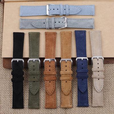 16mm 18mm 19mm 20mm 22mm 24mm Correa de Reloj de Cuero Gamuza Suave Correas de Reloj Azules Hebilla de Acero Inoxidable Accesorios para Relojes