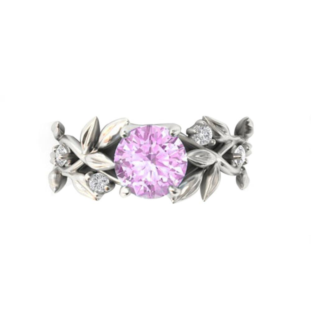 Elegant Princess Olive Leaf Engagement Ring Set with Diamond and Blue Zircon for Women