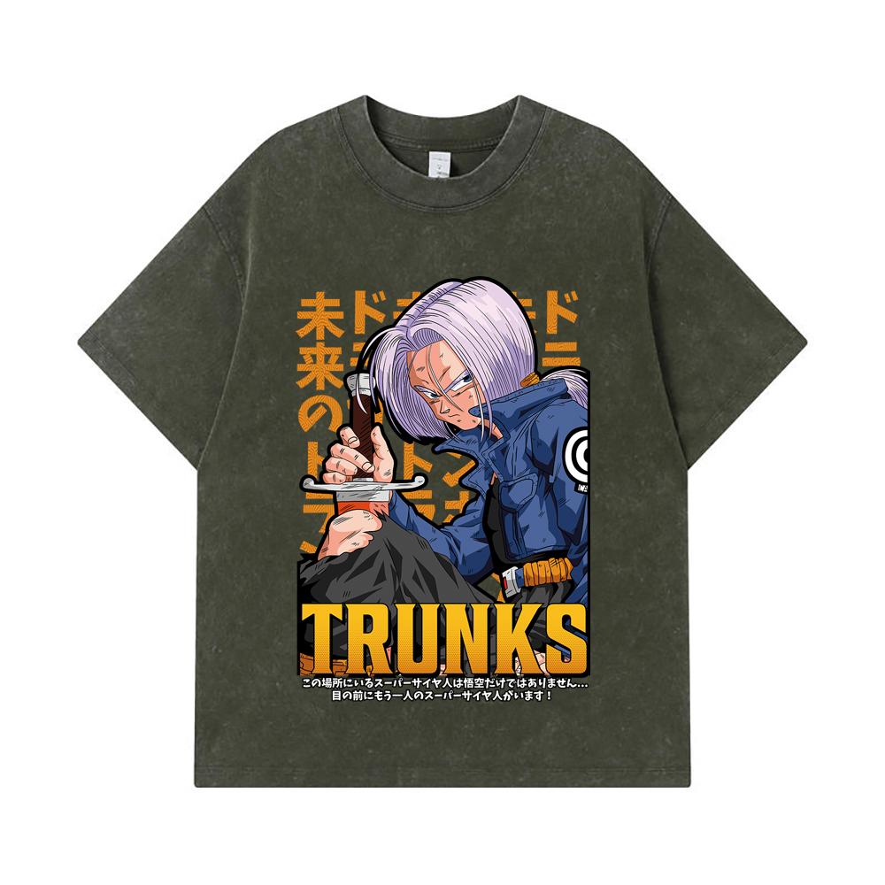 

275 GSM Washed T-shirts 100% Cotton Dragon Ball V5 Trunks Print Unisex Heavy Cotton T Shirt S