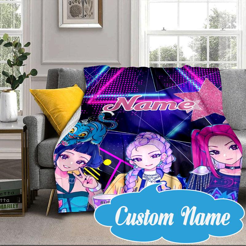 Custom Name KPop Cartoon Blanket bed sofa Blanket Flannel Blanket for Camping, Hiking, Picnic Essentials,gift for Fan family