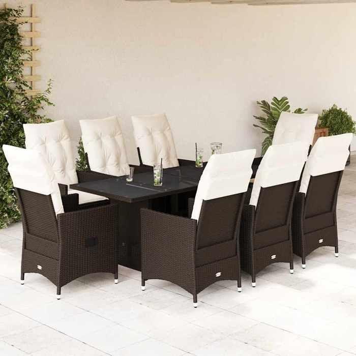 VidaXL Garden Dining Set and Cushions 9 Pcs Brown Poly Rattan 3276777