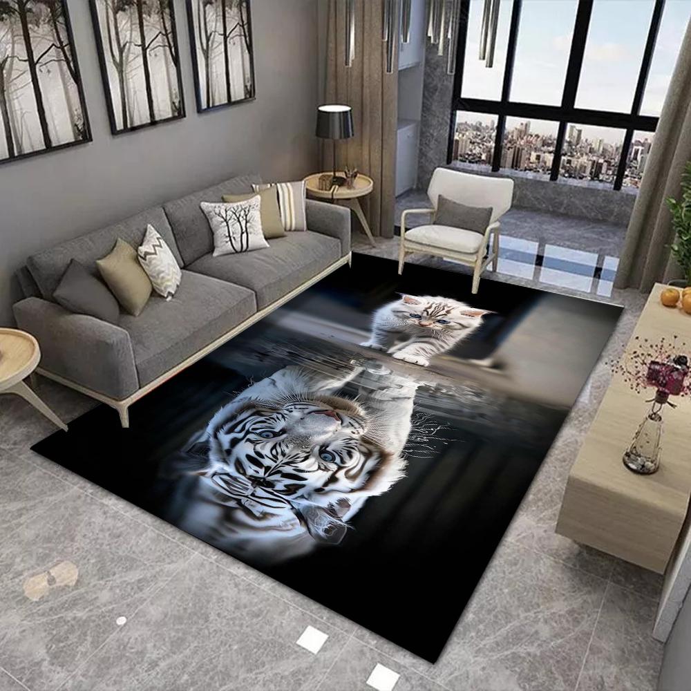 Animal Print Carpet Mat Anti-Slip Rubber Backing Rug Cat Tiger Koi Fish 3D Design for Nature Home Decoration Living Room