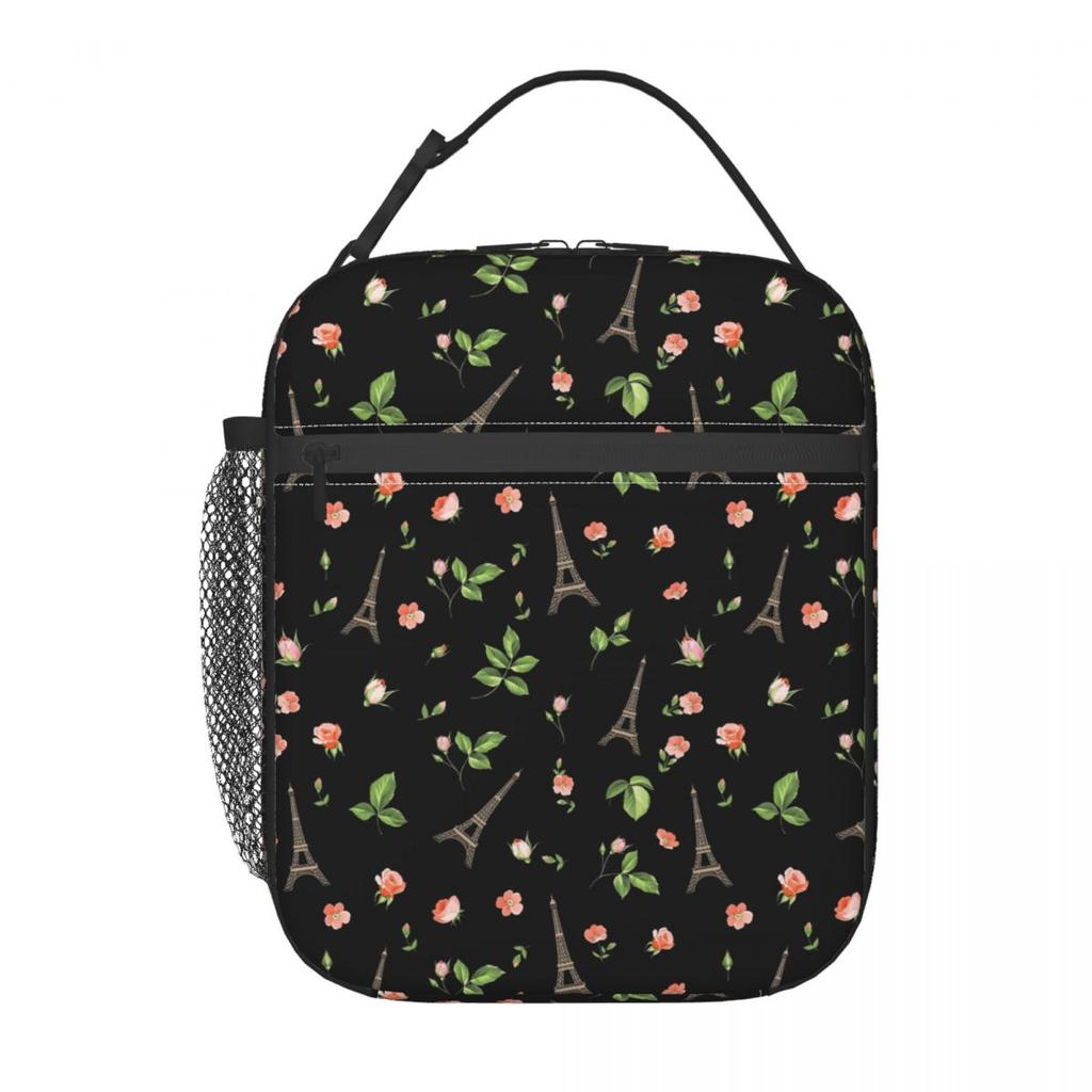 Themed Black Eiffel Iron Tower Design Insulated Lunch Bag for Women Kids Portable Food Boxes Thermal Lunch Box Tote
