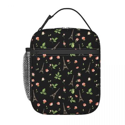 Themed Black Eiffel Iron Tower Design Insulated Lunch Bag for Women Kids Portable Food Boxes Thermal Lunch Box Tote