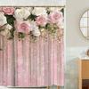 4Pcs Bathroom Shower Curtain Set Pink and White Flower Bathroom Curtain With 12 Hooks Non Slip Rugs Toilet Cover Mat Bathroom Partition