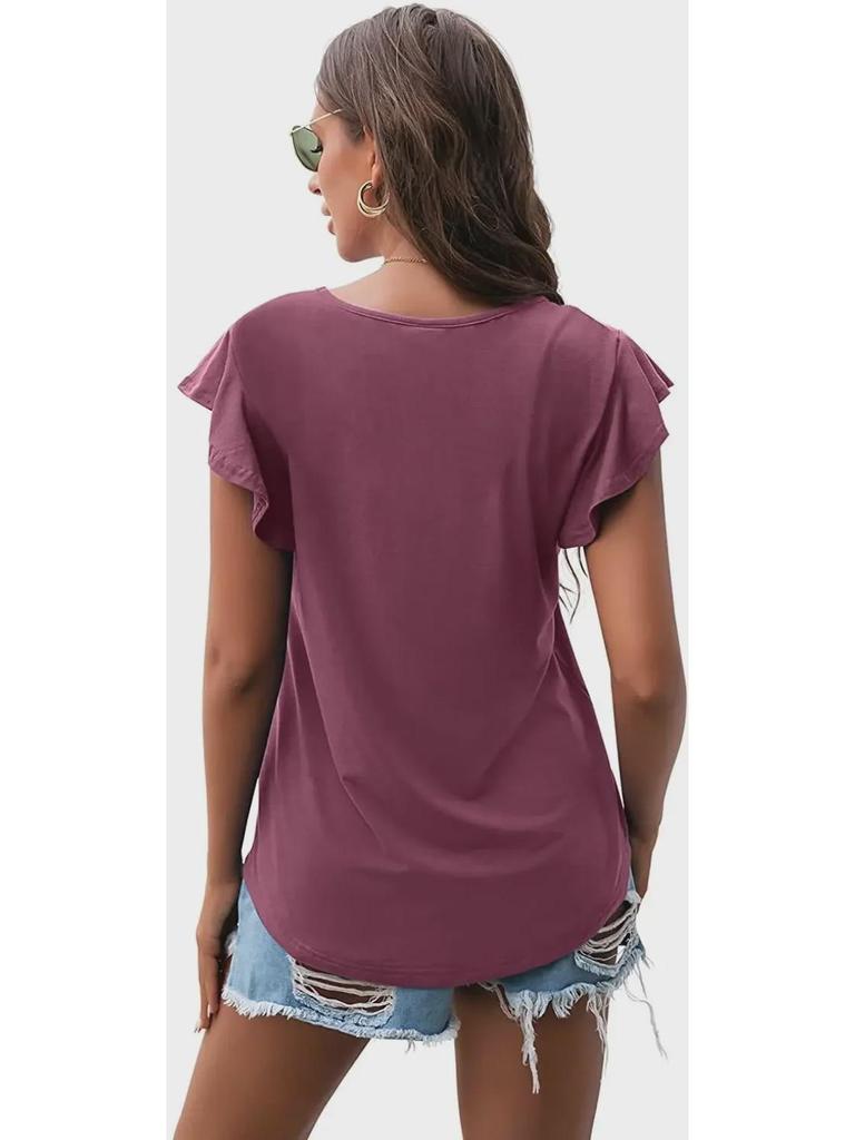 2024 Damen Lotusblatt Kurzarm Rundhals Top