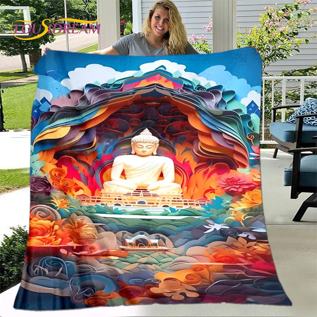 Fe Budista Buda Sakyamuni Guanyin Bodhisattva Religión Manta Manta Suave para el Hogar Orar Dormitorio Camas Funda de Sofá