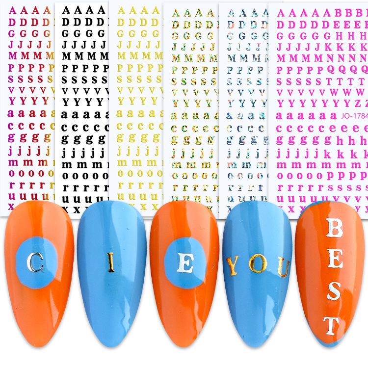 Gold & Rainbow Fluorescent Letter Nail Art Stickers
