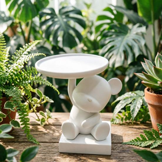 Bear Key Dish Bowl for Entryway Table 3D Printed Cute Bear Statue with Tray Cartoon Animal Figurine Candy Dish for Indoor Home Decor