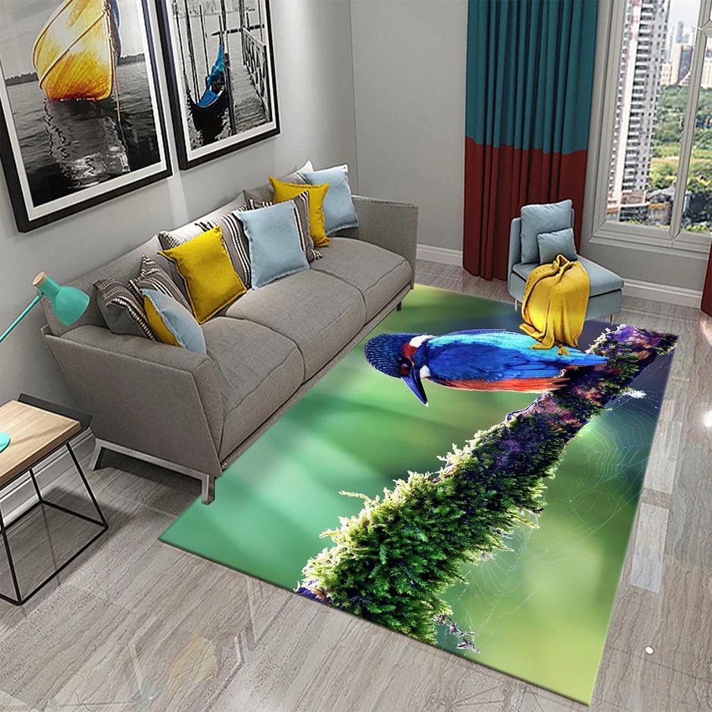 3D Cute Bird Carpet Beautiful Animal Forest Rug for Living Room Bedroom Sofa Kitchen Bathroom Doormat Non-slip Floor Decor Mat