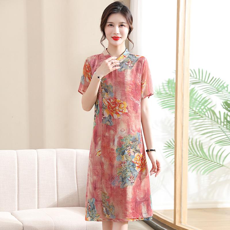 Summer Fashion Cheongsam Dress for Middle-Aged and Elderly Women