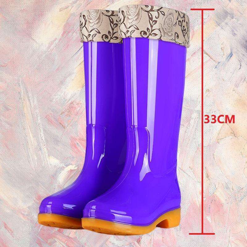 Hohe rutschfeste Samt-Baumwoll-Regenschuhe Regenstiefel wasserdichte Schuhe Eimer-Gummischuhe Überschuhe Wasserstiefel Damen Erwachsene Küche warm im Winter