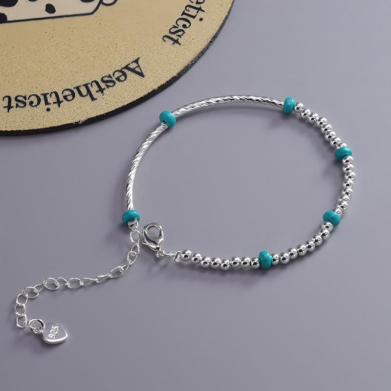 Silver Plated Bracelet for Women Pearl Red Agate Turquoise Glass Fish Butterfly Geometric Elastic Jewelry Party Gift