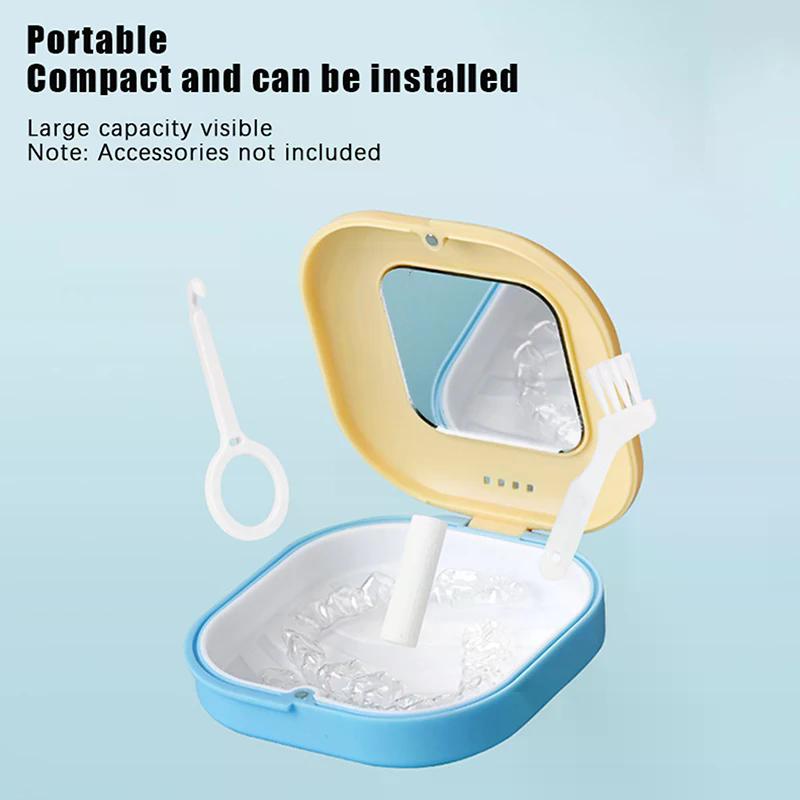 Dental Retainer Box With Mirror Magnetic Aligner Mouth Guard Container Travel Case For Teeth Braces False Denture Storage