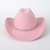 Women Cowgirl Hat with Rhinestones Decorative Band Classic Wide Brim Fedora Hat Western Caps Solid Color Sun Protection Hats