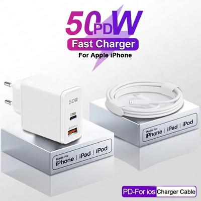 PD3.0 50W USB-C Super Szybka Ładowarka Dla Apple iPhone 11 13 12 Mini 14 Pro Max X XS XR 8 7 Plus Kabel do Ładowania Type C Lightning
