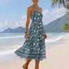 Women Summer Floral Print Adjustable Strap Pocket Bohemian Casual Beach Vacation Sundress Loose Fit Sleeveless Dress