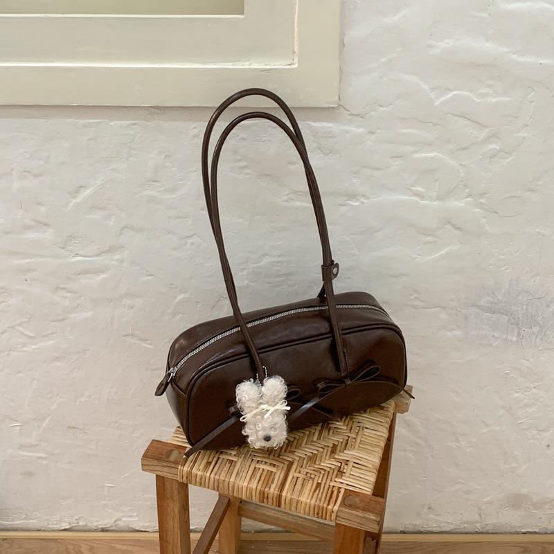 2025 Women's Korean Style Bow Baguette Shoulder Bag - Versatile Boston Bowling Bag