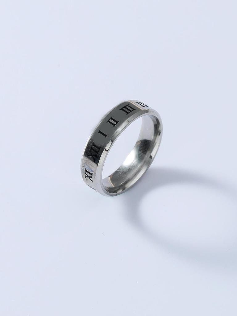 Korean Style Stainless Steel Roman Numeral Fashion Ring
