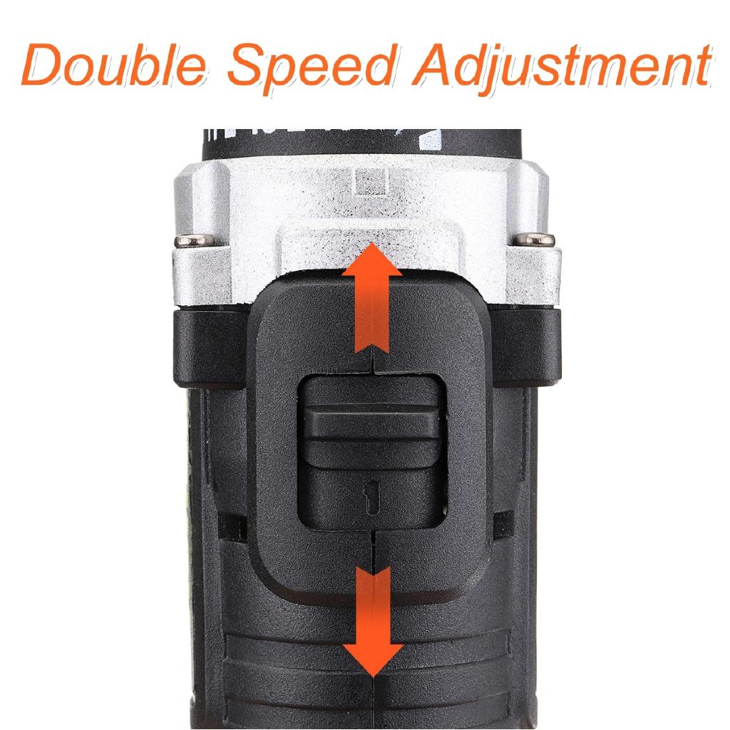 AC 100-240V 0-550r/min 0-1350r/min Cordless Drill Double Speed Adjustment LED Lighting 1/2Pcs Large Capacity Battery 35Nm 15-speed Torque Adjustment