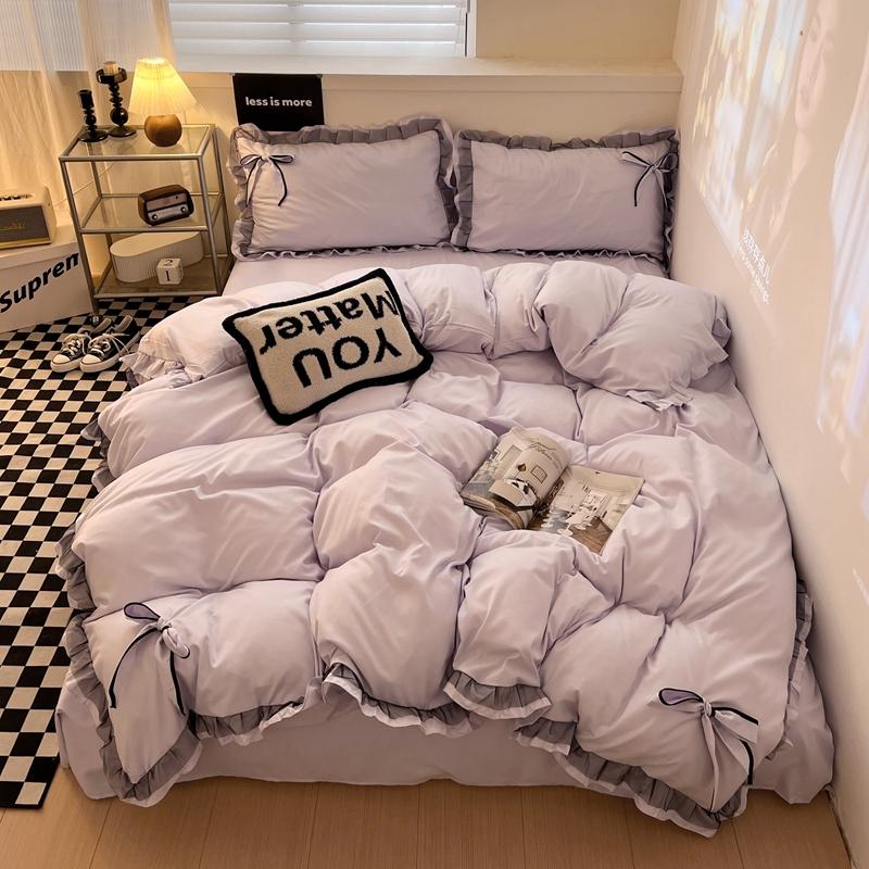 

Bowknot Bedclothes Lace Style Bed Sheets Set Skin-friendly Bedding ropa de cama Single/Double/Queen/King Size Bed Linen Set Flat Bed Sheet&Single 3pcs