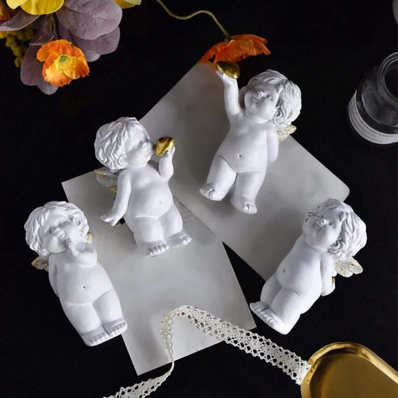 Romance Baby Little Angelic with Heart Desktop Figurine Resins Cherub Statue Sculpture Ornament for Valentines Gifting