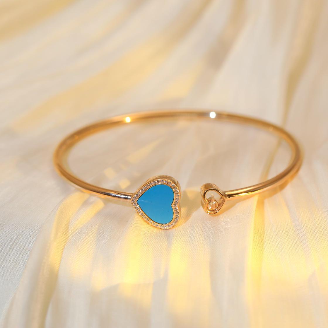 

Браслет Xiaojia из 18-каратного розового золота с двумя сердечками и бабочками из перламутра - Модные украшения mother-of-pearl синий