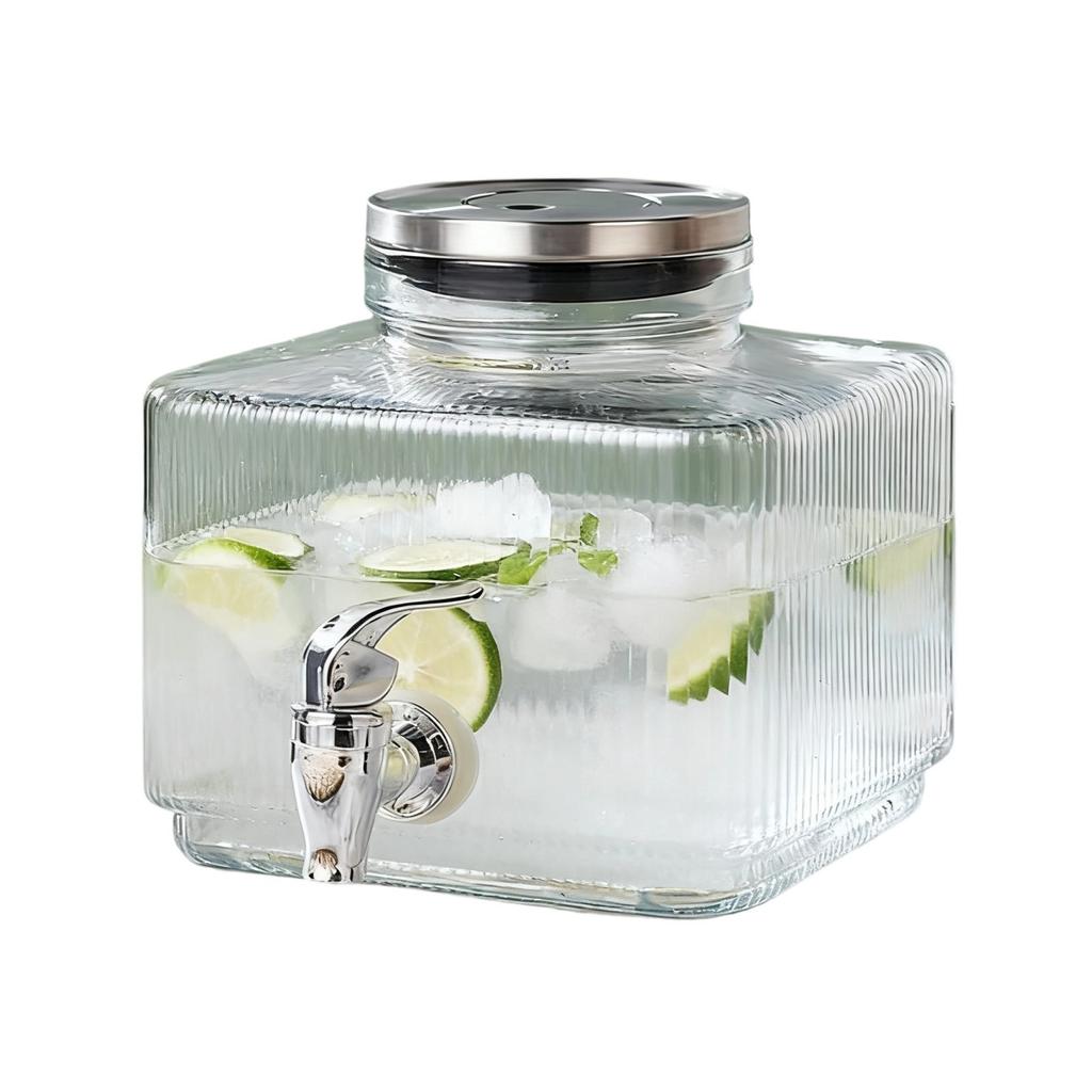 Clear Glass Juice Pitcher With Leak Proof Lid And Easy Press Dispensing System Party Water Jugs with Spigot