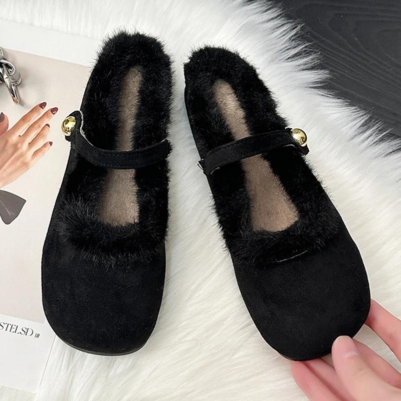 Fur Leopard Women Ballet Flats Shoes Suede Elegant Loafers Shoes Woman 2025 Trend Winter Sexy Mary Jane Shoes Shallow Sandals