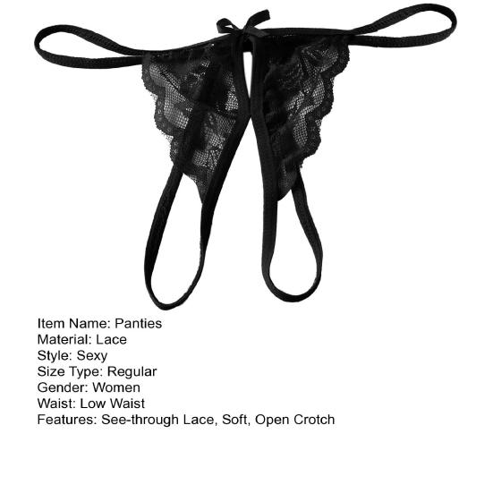 Women T-back Low Waist Open Crotch Hollow Out See-through Lace Seductive Solid Color One Size Lady Thong for Valentine's Day