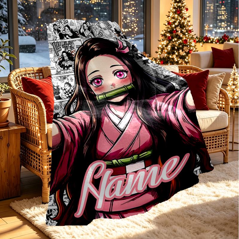 Custom Name Personalized Demon Slayer Print Blanket, Home Decor, Bedroom, Sofa, Camping, Couch, Gifts for Birthday Christmas