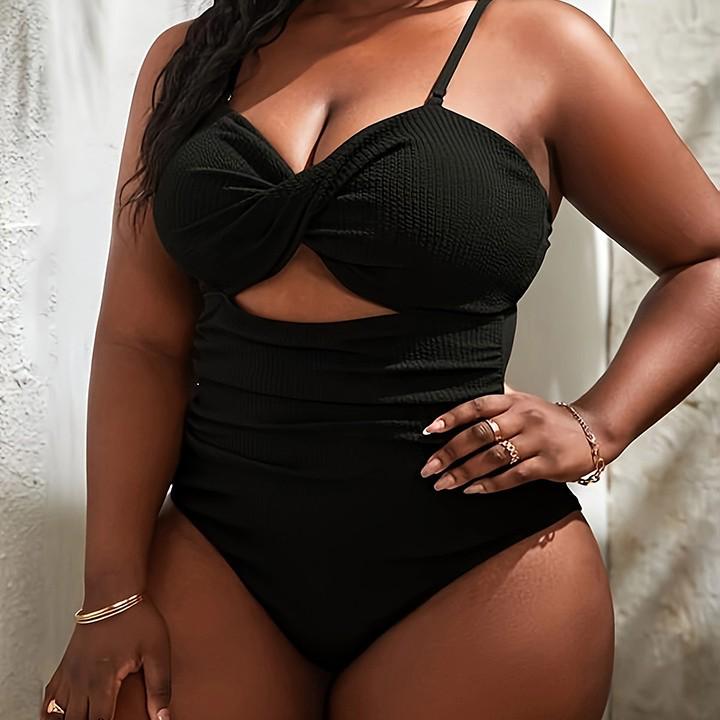 2024 Europäischer & Amerikanischer Übergrößen Rückenfreier Bikini - Einfarbig, Hochwertig & Sexy