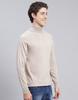 MONTE CARLO Mens Solid Beige High Neck Full Sleeve Pullover