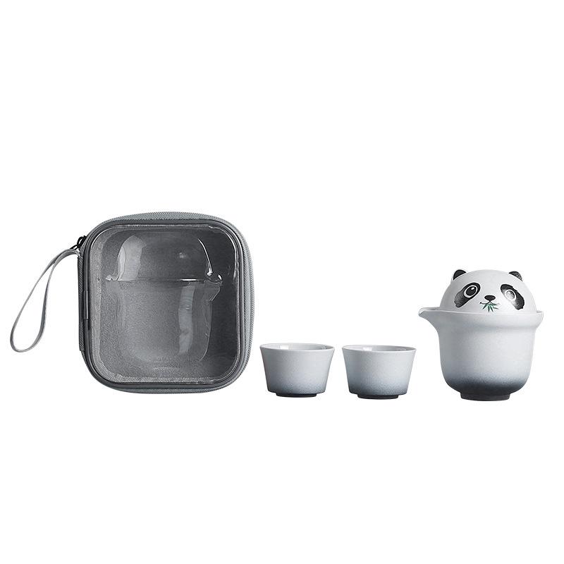 Portable Ceramic Panda Tea Set: Includes Teapot and Two Teacups - Perfect for Travel or Business Gifts