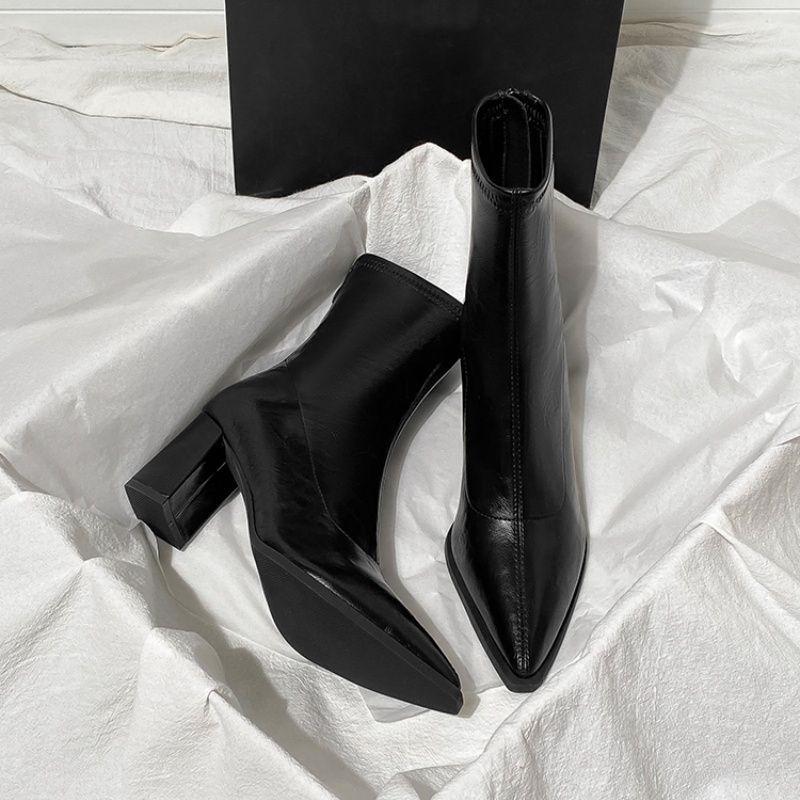 

Женские ботильоны на массивном каблуке в французском стиле, эластичный острый носок, универсальные для осени/зимы 2025. 40