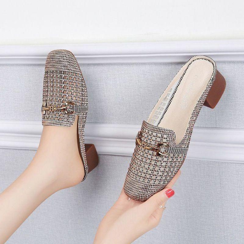 Low Heel (less Than 3cm) Rubber Flat Low Medium Heel High Heel Sandals Slippers Women's Single Shoes Leather Shoes Women's Casual Sports Women's Shoes