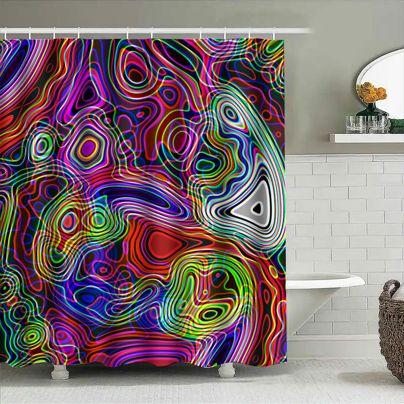 Psychedelic Shower Curtain Multicolored Swirls Patterns Modern Bathroom Decor Waterproof Fabric Easy Installation For Kids Adult