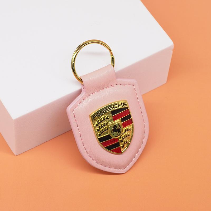 Car Leather Keychain Shield Type 3D Emblem Key Ring For Porsche Panamera Cayenne Taycan 911 718 Macan Carrera-GT 928 944 968 944