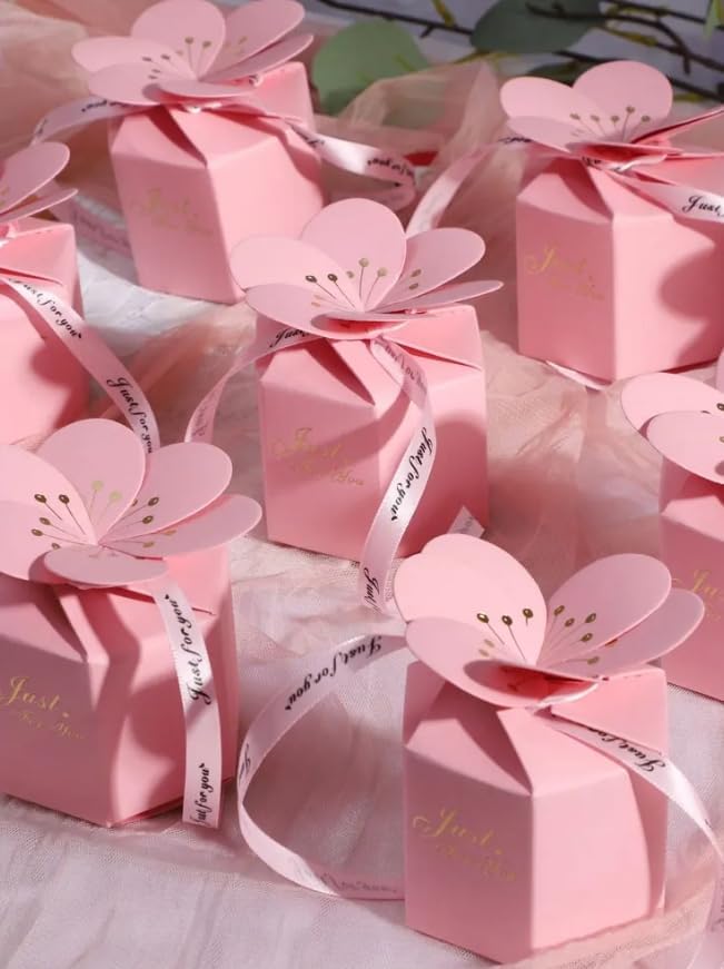 10 Pieces Premium Petal Wedding Candy Boxes Solid Color Wedding Gift Boxes for Portable and Wrappable Gifts Party Favor Bags